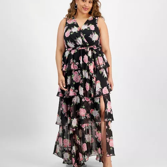 City Studio Dresses & Skirts - NWT Floral Belted Tiered Maxi Dress Size 2X=18W-20W